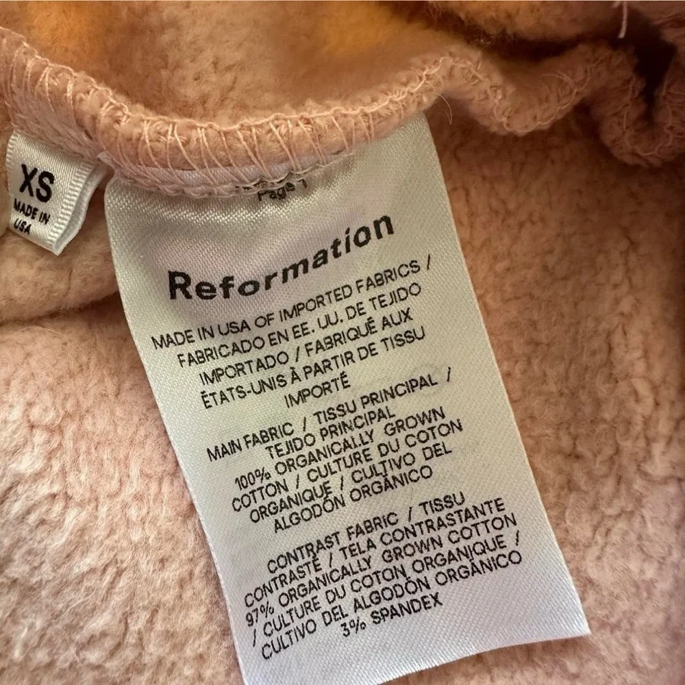 Reformation Hunter Cropped Sweatshirt Pink Organic Cotton Henley Mock Neck XS - Picture 5 of 5